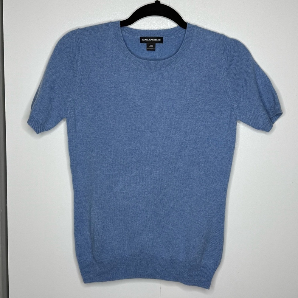 State Cashmere - 100% Cashmere Blue Short Sleeved Sweater Top - XS